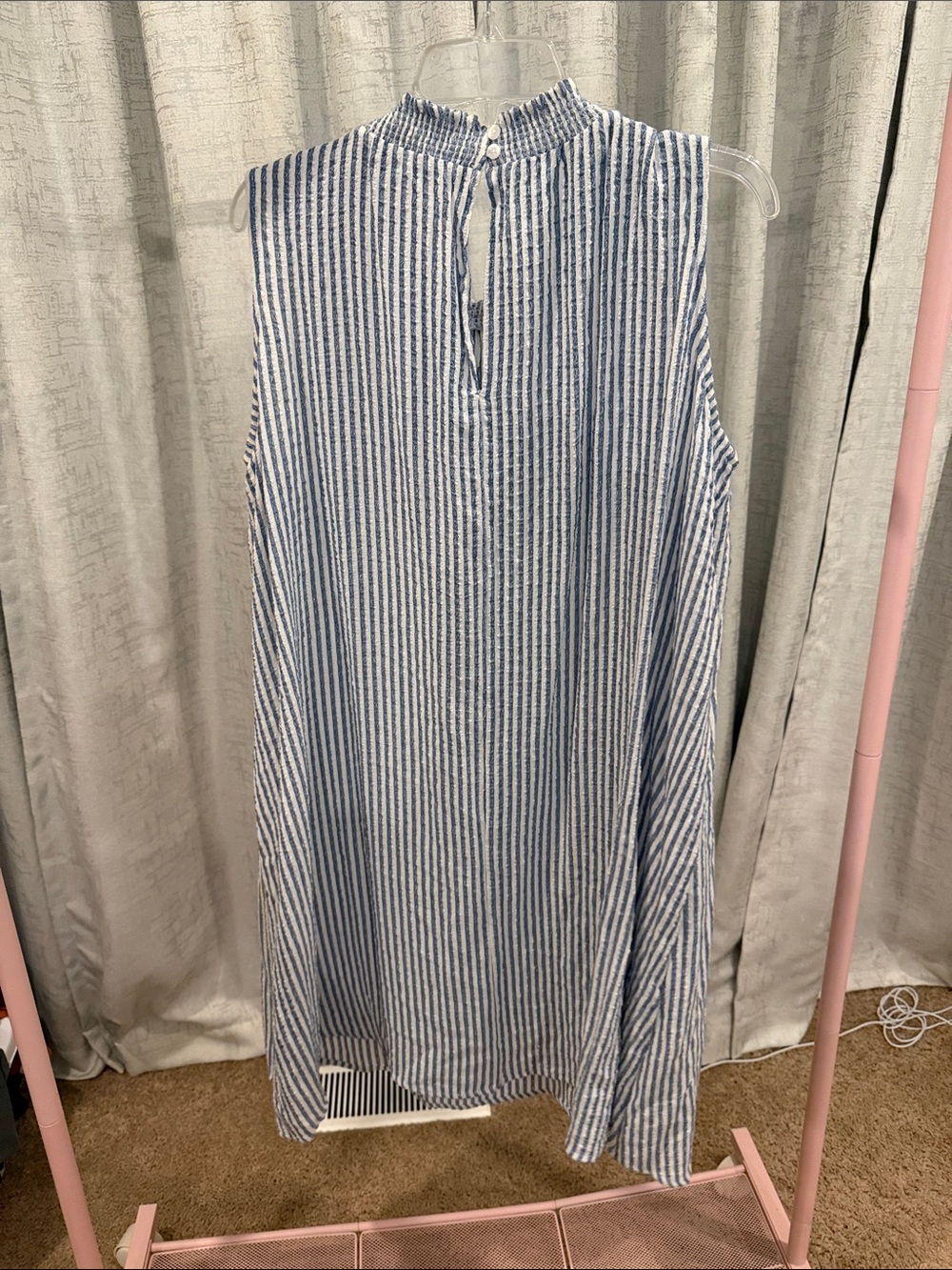 NWT Sleeveless Blue & White Striped Smocked Neck Dress - Picture 4 of 4